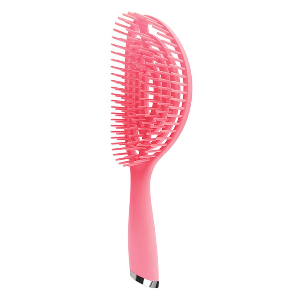 Vrouwen Haar Borstel Elliptische Hollow Out Vormige Kam Massage Hoofdhuid Grote Gebogen Plastic Kam Haarborstel Voor Kappers: Pink