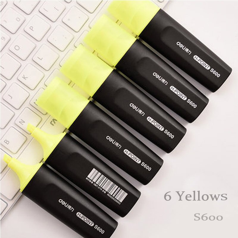 6 unids/lote Deli Candy color marcador estudiante pintura rotulador resaltador Oficina escuela suministros al por mayor: YELLOW