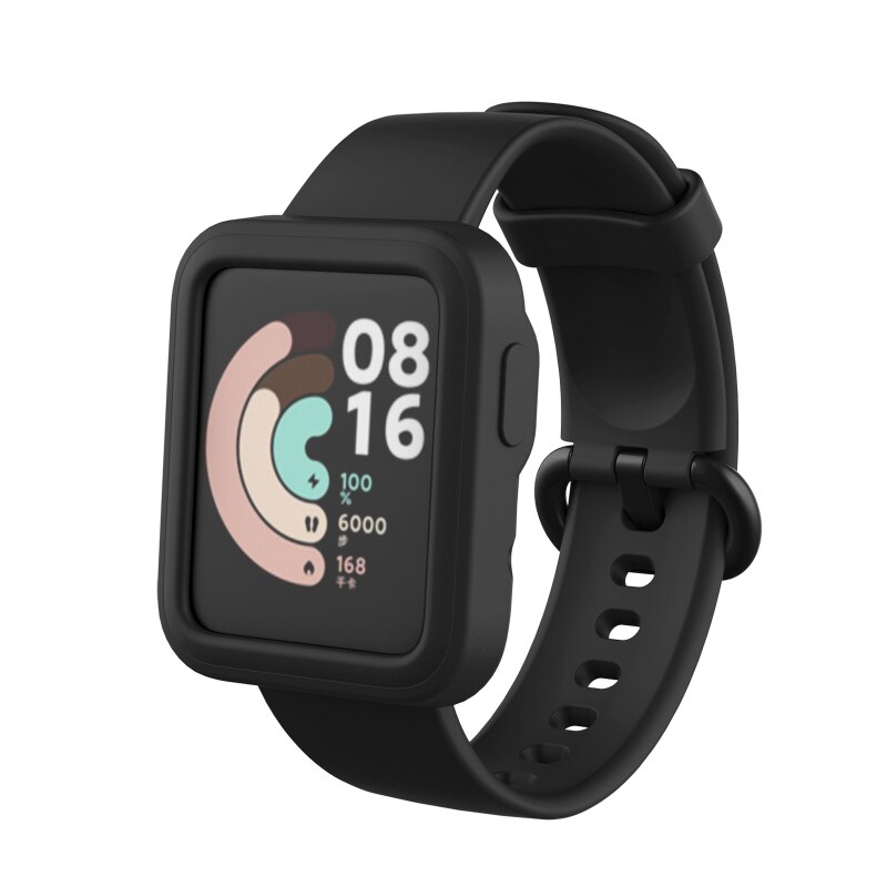 Coque de protection en Silicone souple pour Xiaomi Mi Watch Lite, cadre de bord, coque de protection antichoc pour étuis de montre Redmi: Strap -case black