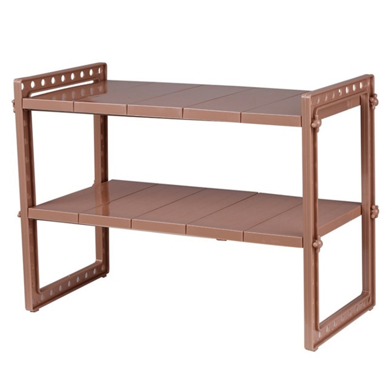 Multi-Functional Under Sink 2-Tier Expandable Shelf Storage Organizer Adjustable Stainless Steel Kitchen Sink Rack Brown