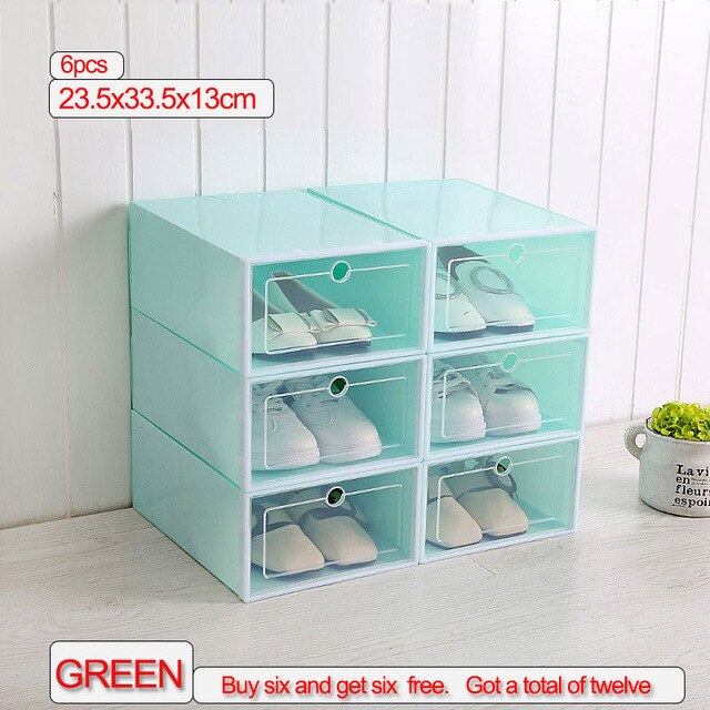 6 /12 pcs Thick Transparent Storage Box Shoe Box Storage Shoe Box Dustproof Shoes Organizer Box Clamshell Type Storage Organizer: green Buy 6 get 6 L