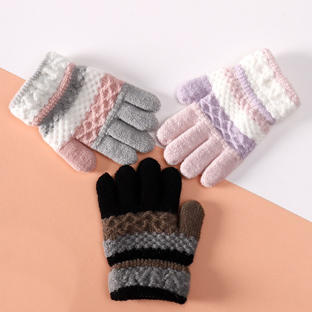 Luvas de inverno crianças meninos meninas luvas listra dividir dedo mais quente luvas de malha estudantes macios quentes luvas de escrita luvas