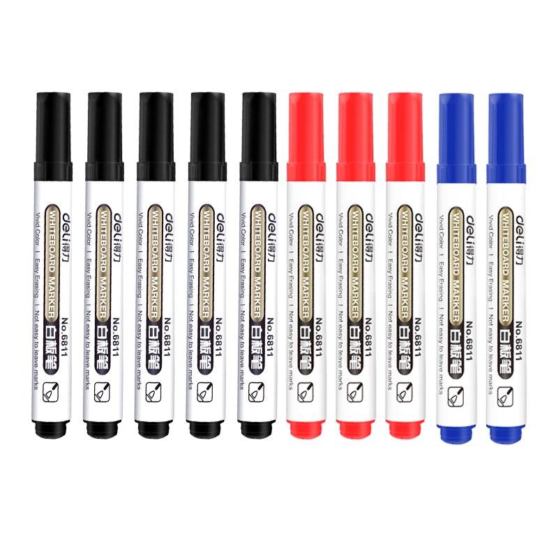 10 Stks/doos Whiteboard Pen Zwart Whiteboard Markers Uitwisbare Waterbasis Markers Pen Office Tools Tekening Pen Blauw/Zwart/Rood: Mixed Colors10PCS