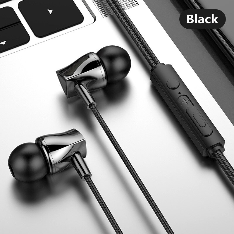 Fones de ouvido com fio super graves, estéreo, xiaomi redmi note 7 mi 9 se iphone 7 huawei p30: Black