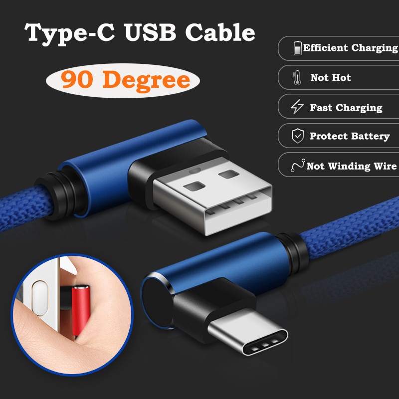 CXV 90 Graden Type C Usb-kabel voor Huawei P20 P30 Pro Snel Opladen USB C Kabel Voor Samsung S10 s9 Xiaomi Redmi USBC Datakabel