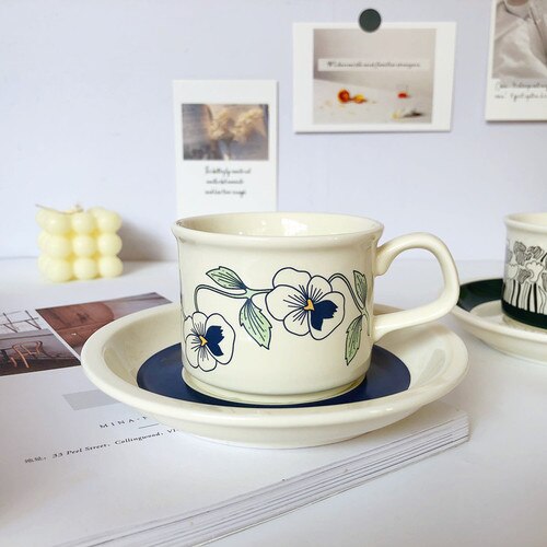 Ceramic Modern Coffee Cups Korean Cartoon Cappuccino Drinkware Coffee Mug Breakfast Kawaii Tazza Colazione Cup and Saucer BL50BD: Section B