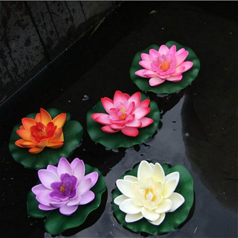 Suef 1 stk kunstig lotus vandlilje flydende blomsterdam tank plante ornament 10cm hjem haven dam dekoration@ 2
