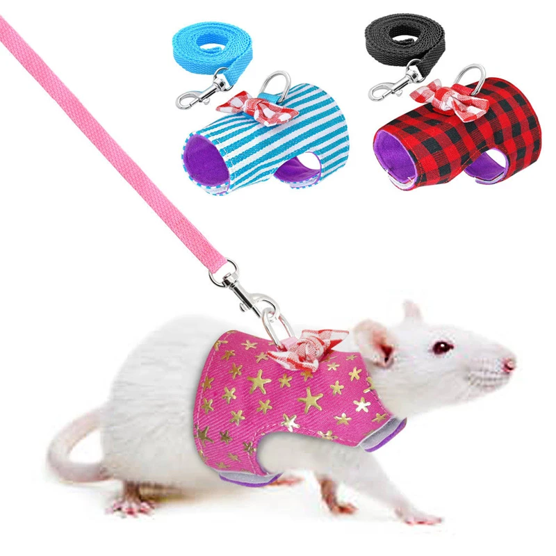 Kleine Huisdier Konijn Hamster Bowtie Gestreepte Ster Harnas Vest Leash Trekkabel voor Baby Fretten Huisdier Ratten Strik Borstband