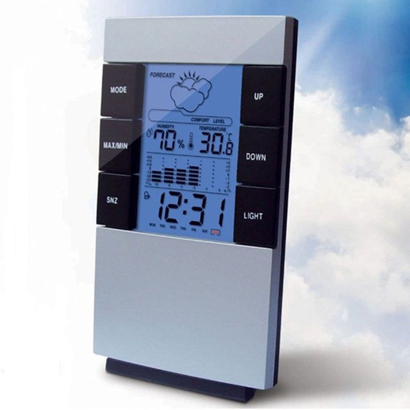 Digital Alarm Clock Temperature Humidity Weather Forecast Led Clock LCD Display Multifunction Perpetual Calendar Weather Station: Default Title