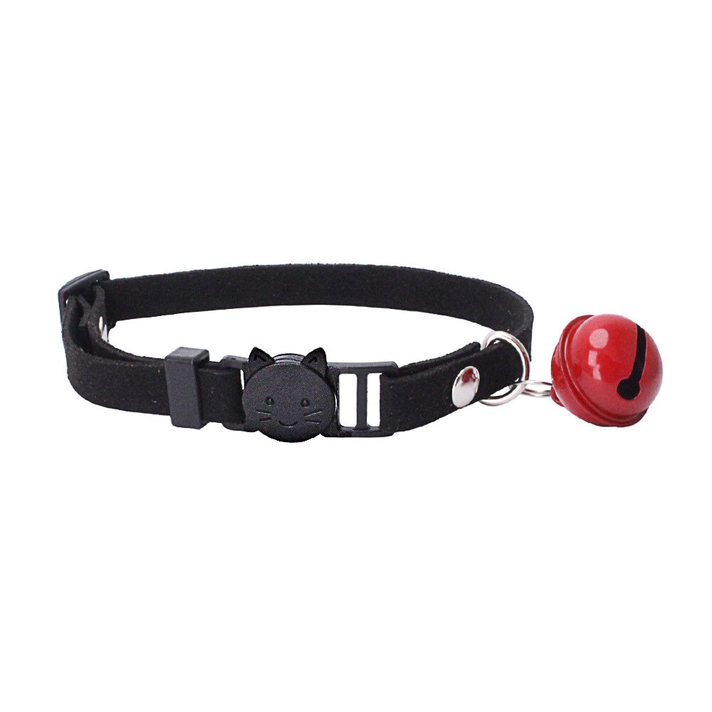 Nylon Bell Cat collar Small Pet Cat Collier Chain Kitten Neck Strap for Teddy Chihuahua Kitten Soft Korean Velvet safety: Black / 22-35cm