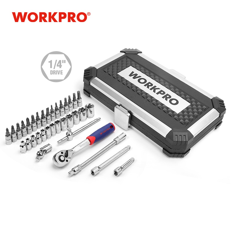 Workpro 35 Pc Tool Set Voor Auto Reparatie Tools Sokcet Set Metric 1/4 "Drive Ratel Sleutel