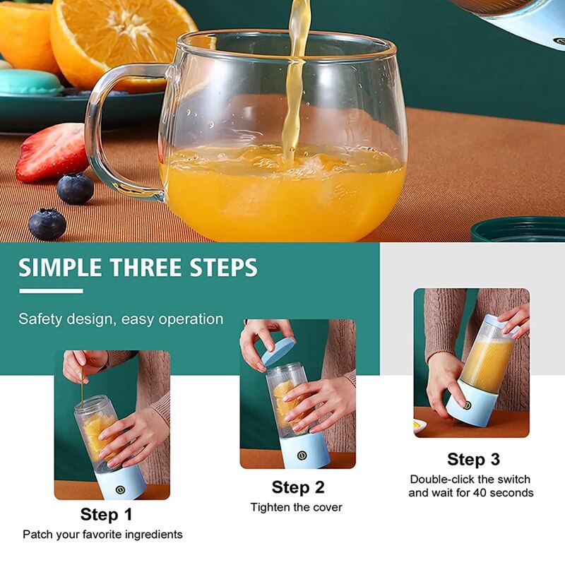 Portable Blender, USB Rechargeable Smoothie Mixer with Six Blades of Spatial Structure,Personal Size Juicer Cup