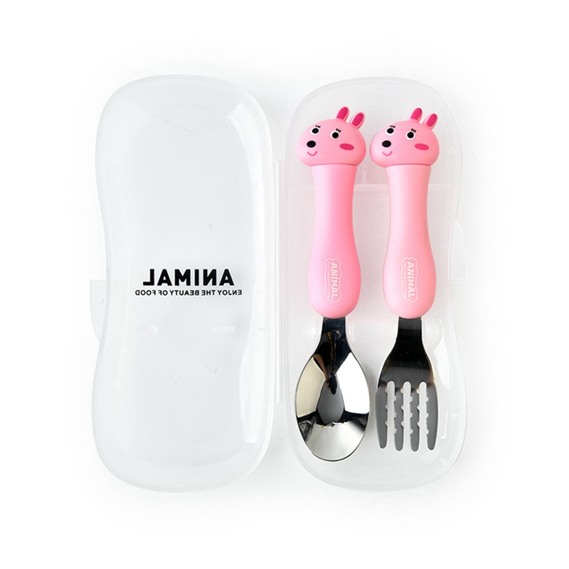 Tableware Cartoon Kids Spoon and Fork Set Stainless Steel Dessert Spoon Fork Baby Gadgets Feed Kid Children's Cutlery: BB9582PK
