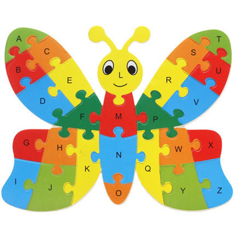 26 muster Aus Holz Tier Alphabet Frühen Lernen Puzzle Jigsaw Für Kinder baby Bildungs Learing Intelligente Spielzeug M09: Butterfly