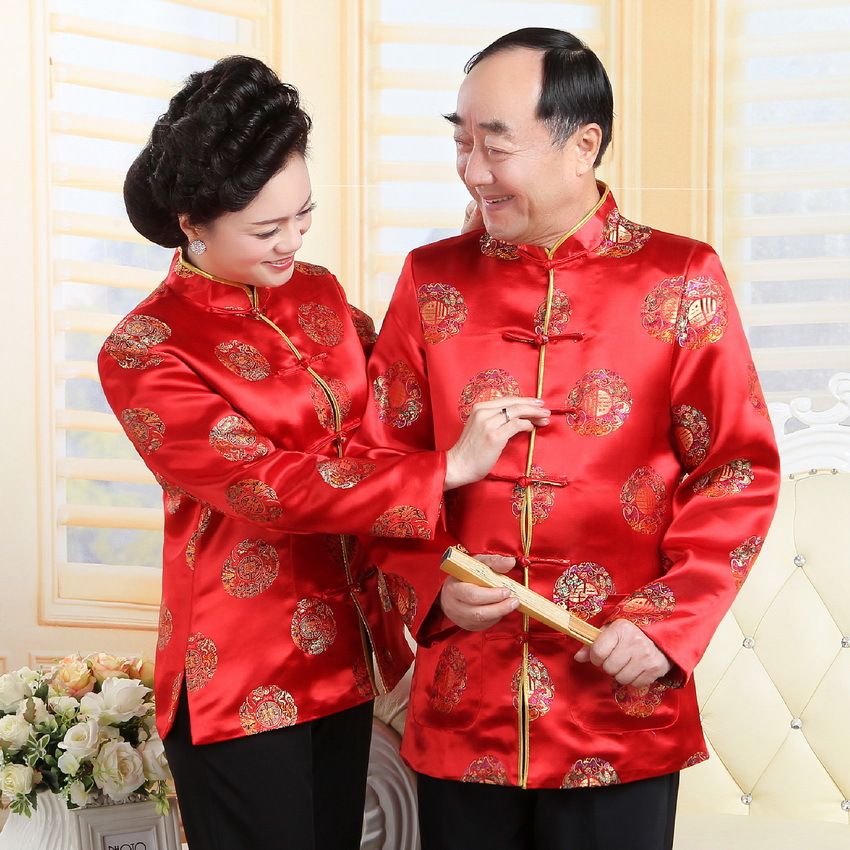 Traditionele Chinese Kleding voor Vrouwen Mannen Blouse Vintage China Kraag Tops Verjaardag Jas Ouderen Kleding Kostuum Oosterse