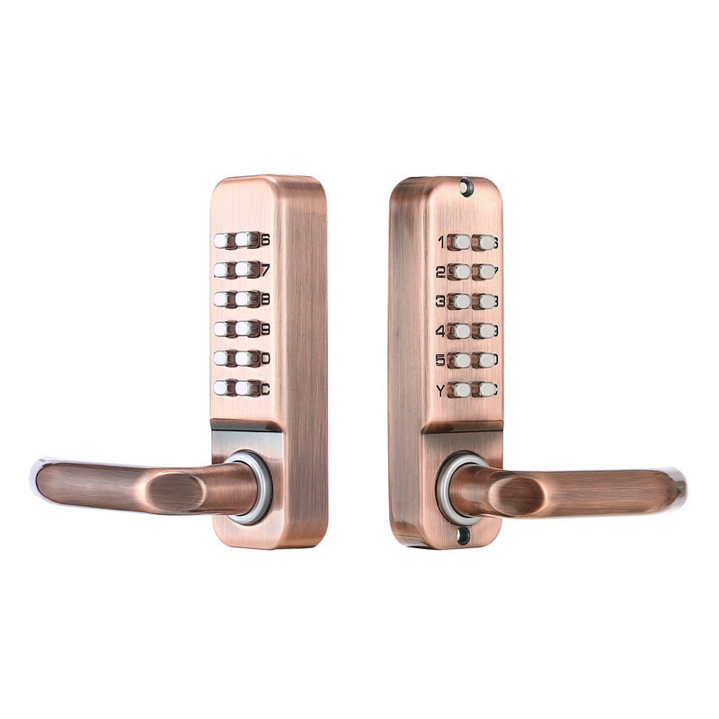 OSPON Double sided mechanical pushbutton keyless lever handle door lock OS209S: Red bronze