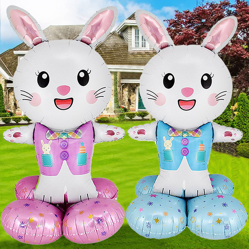 Pasen Folie Opblaasbare Bunny Ballon Staande Bunny Ballon Konijn Vormige Ballonnen voor Indoor Outdoor Yard Kids Pasen Speelgoed Decor