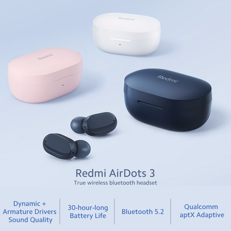 Xiaomi Redmi Airdots 3 Echte Draadloze Bluetooth Oortelefoon Hybrid Vocalism Adaptieve Stereo Bass Met Mic Handsfree Knoppen 3 Oordopjes