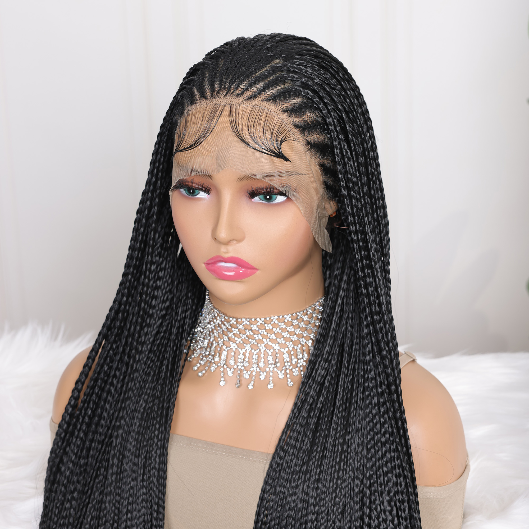 13X4 encaje Frontal trenzado Faux Locs peluca larga diosa Twist Box trenzado pelucas frontales sintéticas para mujeres negras blanqueadas sin nudos