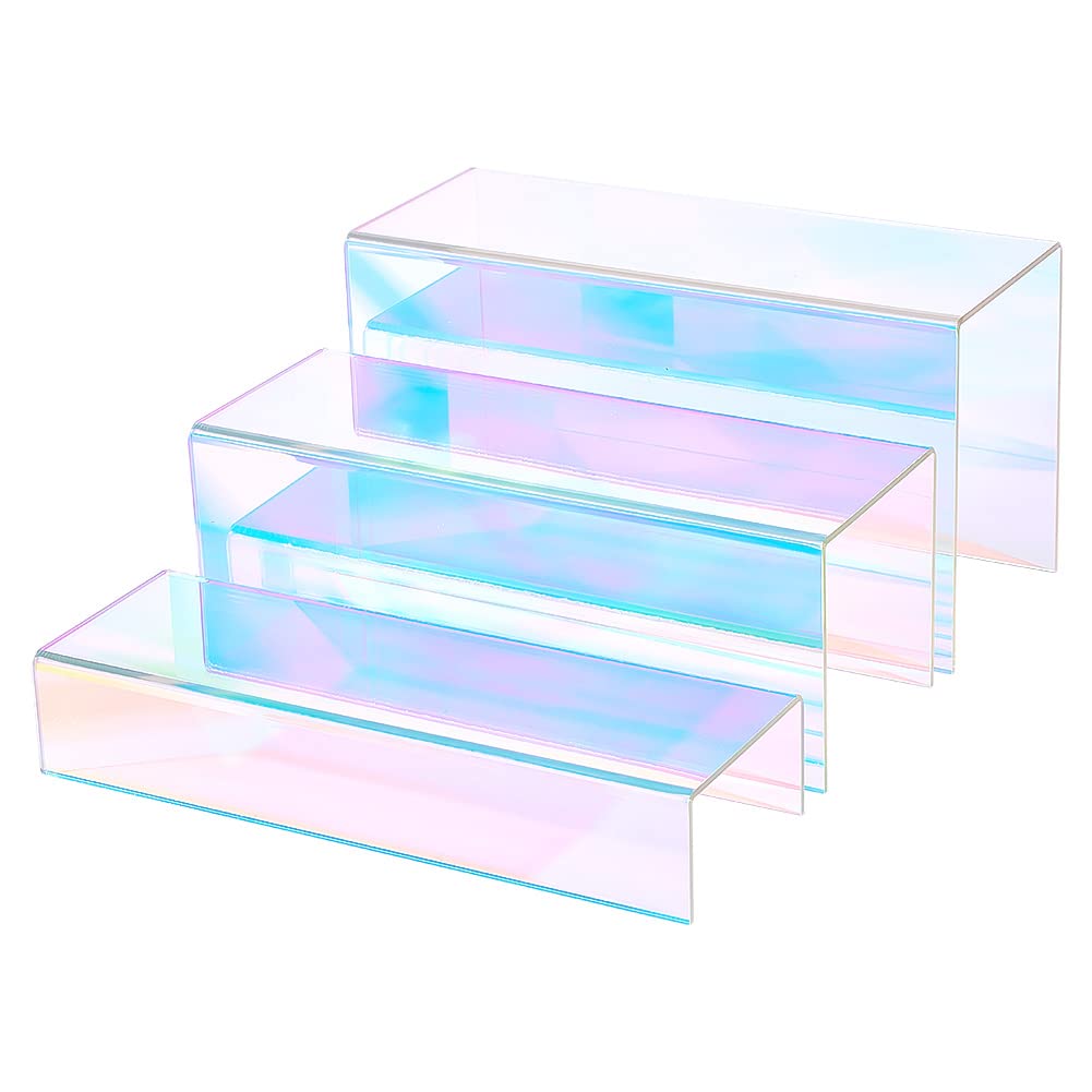 Iridescent Display Risers Shelf for Collectibles Organizer Jewelry Cosmetic Perfume Stand Action Figure Shoes Display for Table