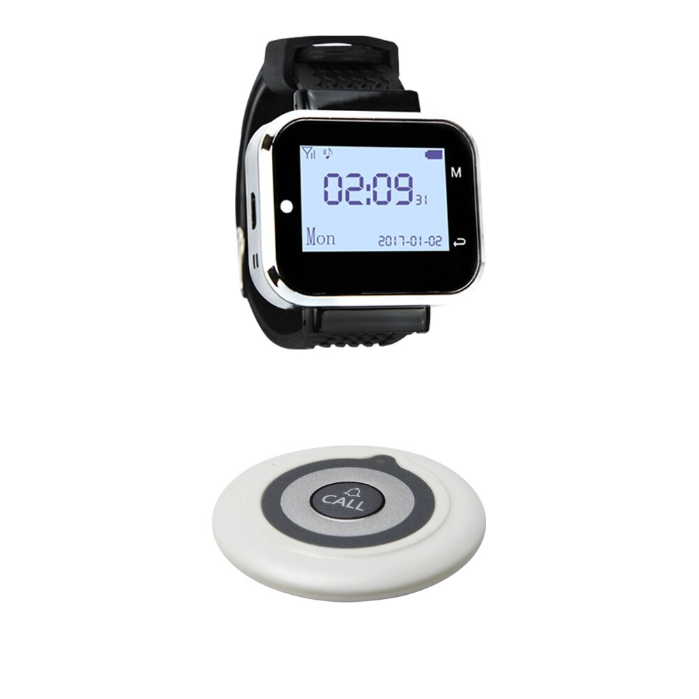 JINGLE bell – sonnette de Service sans fil, 1 bouton d'appel + 1 montre, récepteur de téléavertisseur, système d'appel sans fil pour les clients, les restaurants et les hôtels: 1 white button
