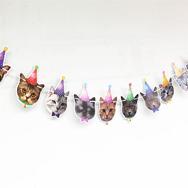 2pcs Cute Cat Banner Decor Animal Party Banner Ornament Theme Party Banner