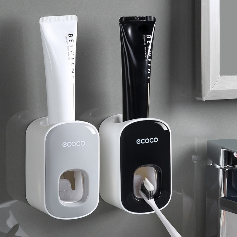Vægmontering automatisk tandpasta dispenser badeværelse tilbehør sæt tandpasta squeezer dispenser badeværelse tandbørste holder værktøj