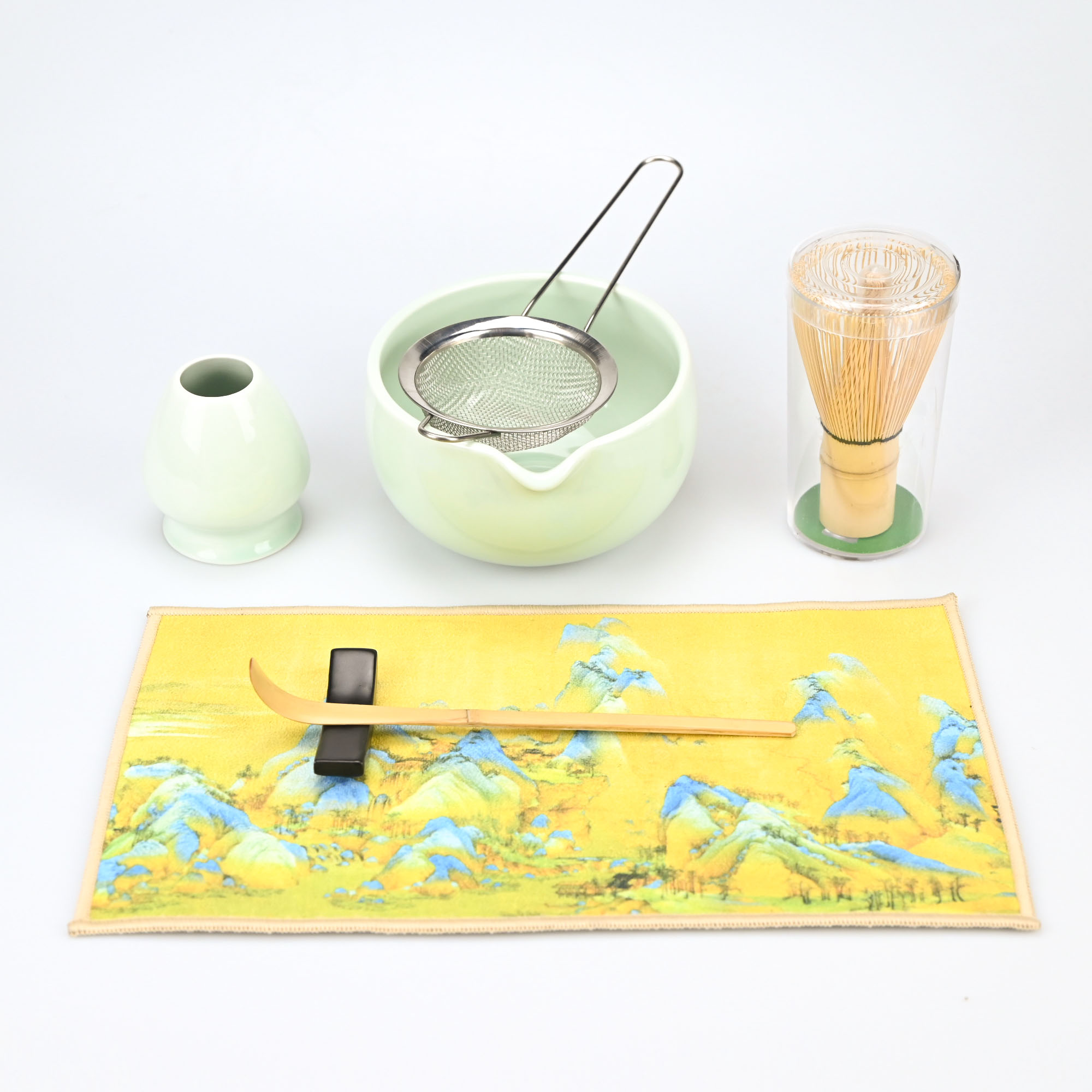 Matcha theeservies, 7-delige Matcha garde set, Matcha starter maken kit, Matcha groene thee garde set met schep, schepsteun, zeef, Whi