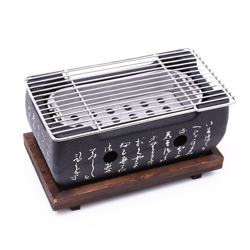 Japanse Stijl Mini Houtskoolbarbecue – Met Houten Basis – Voor Yakiniku, Takoyaki En Camping – Compact En Draagbaar
