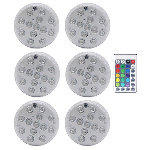 13 led rgb dränkbara lampor fjärrkontroll trådlös flerfärgad undervattensbadkar pool nattlampa blommig vas lampa: 1 styrenhet 6 lampa