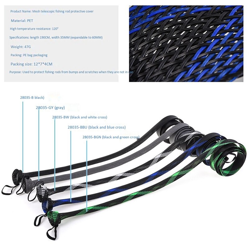 2Pc 3.5X190cm Elastische Hengel Beschermende Schede Netto Buis Cover Mouw Hengel Beschermhoes