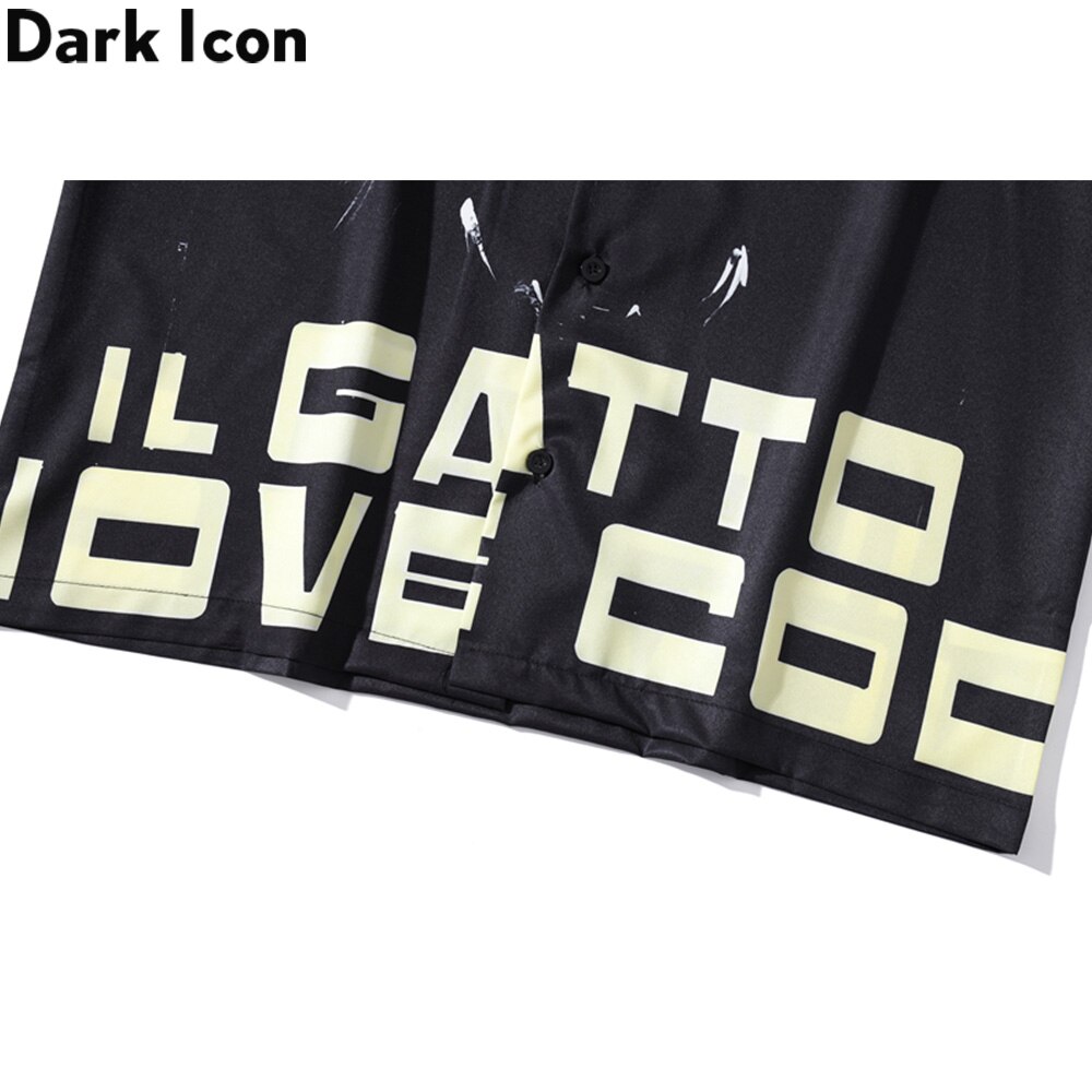 Donker icoon bedrukt hawaiiaans overhemd heren vintage straat heren overhemd korte mouw zomer strand shirts voor mannen