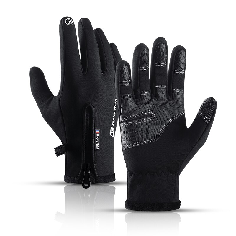 Berøringsskærm cykelhandsker termiske vinterhandsker til cykling og løb varme mellemvægtshandsker guantes moto ciclismo: Sort / L
