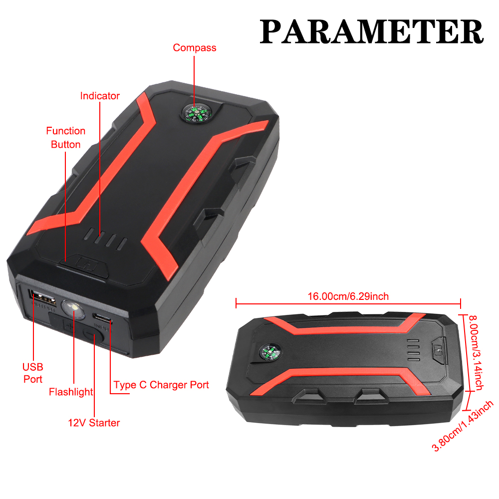 Autobatterie-Anlasser, 12 V, tragbarer Auto-Starthilfe, 3000 A, automatisches Startgerät, Notstart-Powerbank-Booster, 22200 mWh