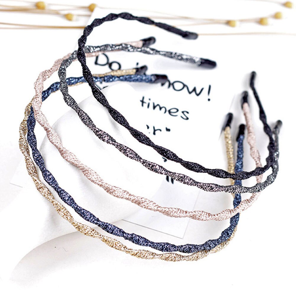 Vrouwen chique super dunne glitter haaraccessoires golvende glanzende metalen kleur hoofdband zomer haarband voor vrouwen en meisjes