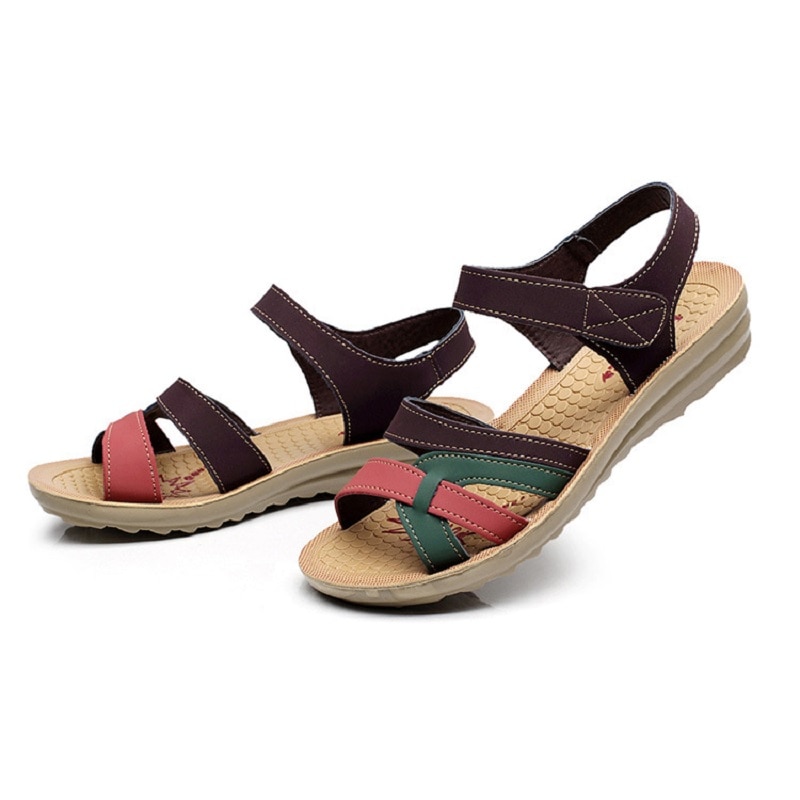 ZZPOHE murmeln sandalen weiches leder große größe flachen sandalen sommer lässig komfortable rutschfeste in der älteren frauen schuhe 41