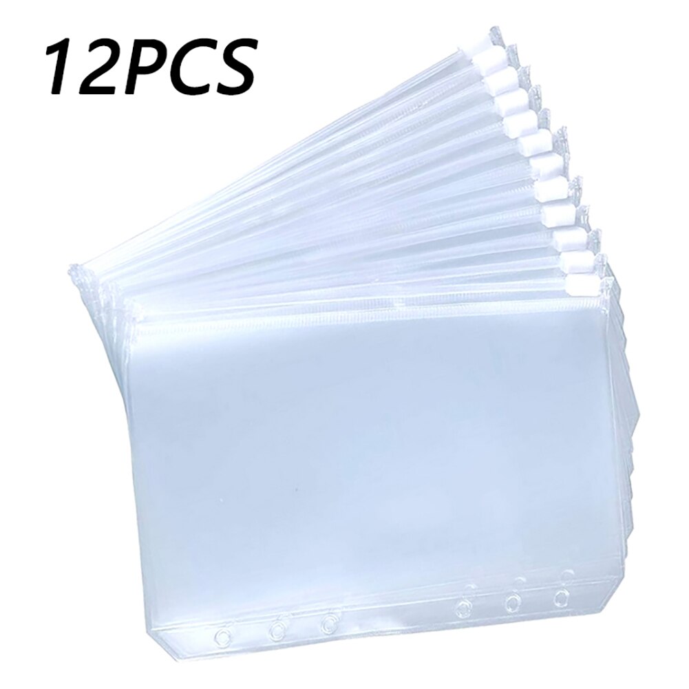Lot de pochettes plastifiées transparentes et perforées pour classeur, reliure de rangement à glissière pour cahier à 6 anneaux, feuilles mobiles de papeterie, pochette range document, A5 A6 A7, 12 pièces,: A7