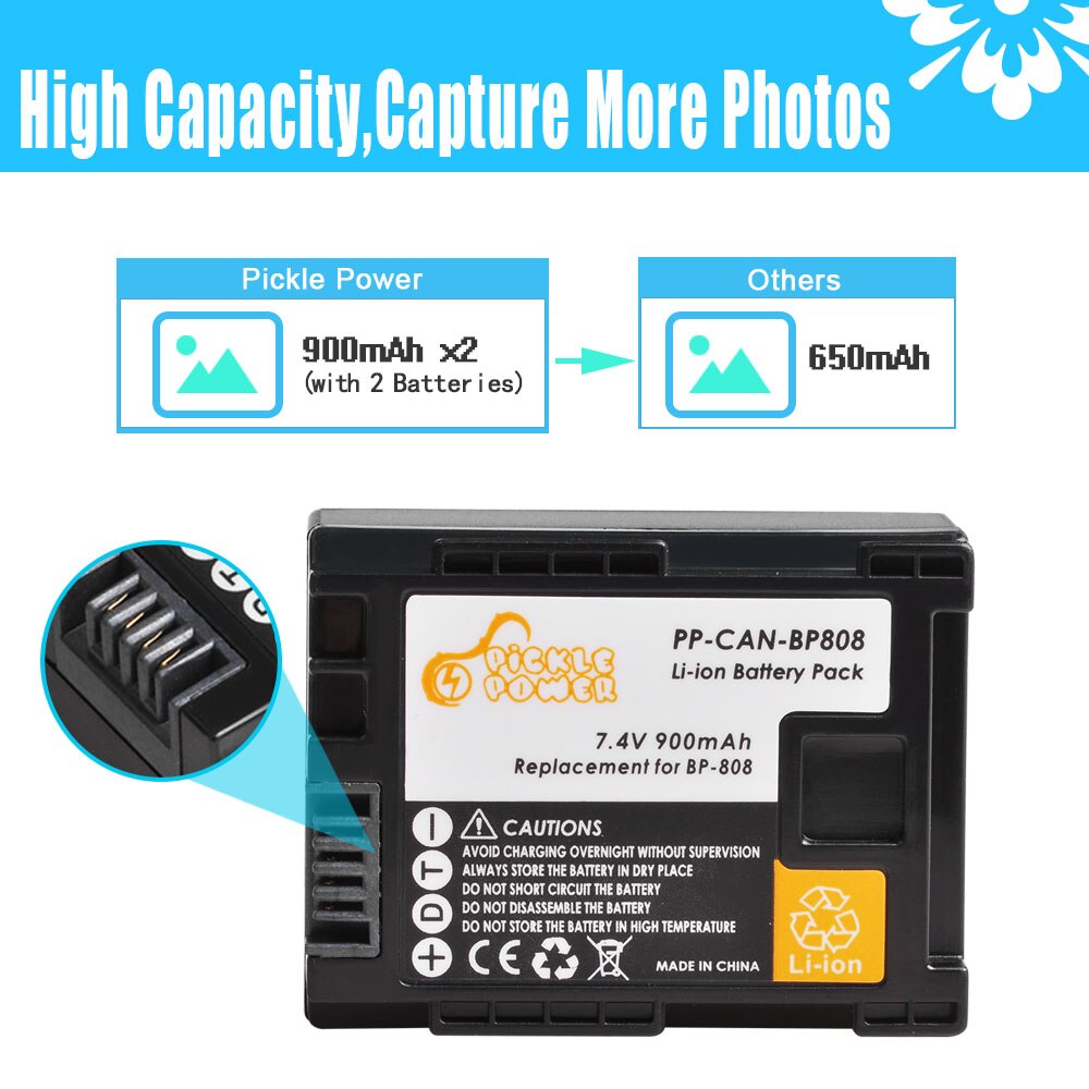900mAh BP-808 BP 808 Battery for Canon BP-827 BP 827 BP-819 BP-807 BP-809 XA10 HF20 HF10 HF100 HG20