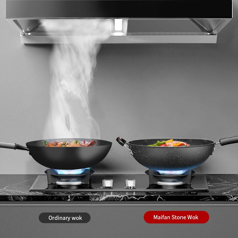 28/30Cm Koekenpan Wok Non-stick Koken Pan Iron Wokken Met Anti Brandwonden Handvat Voor Gas Inductie fornuis Ei Steak Huis Kookgerei