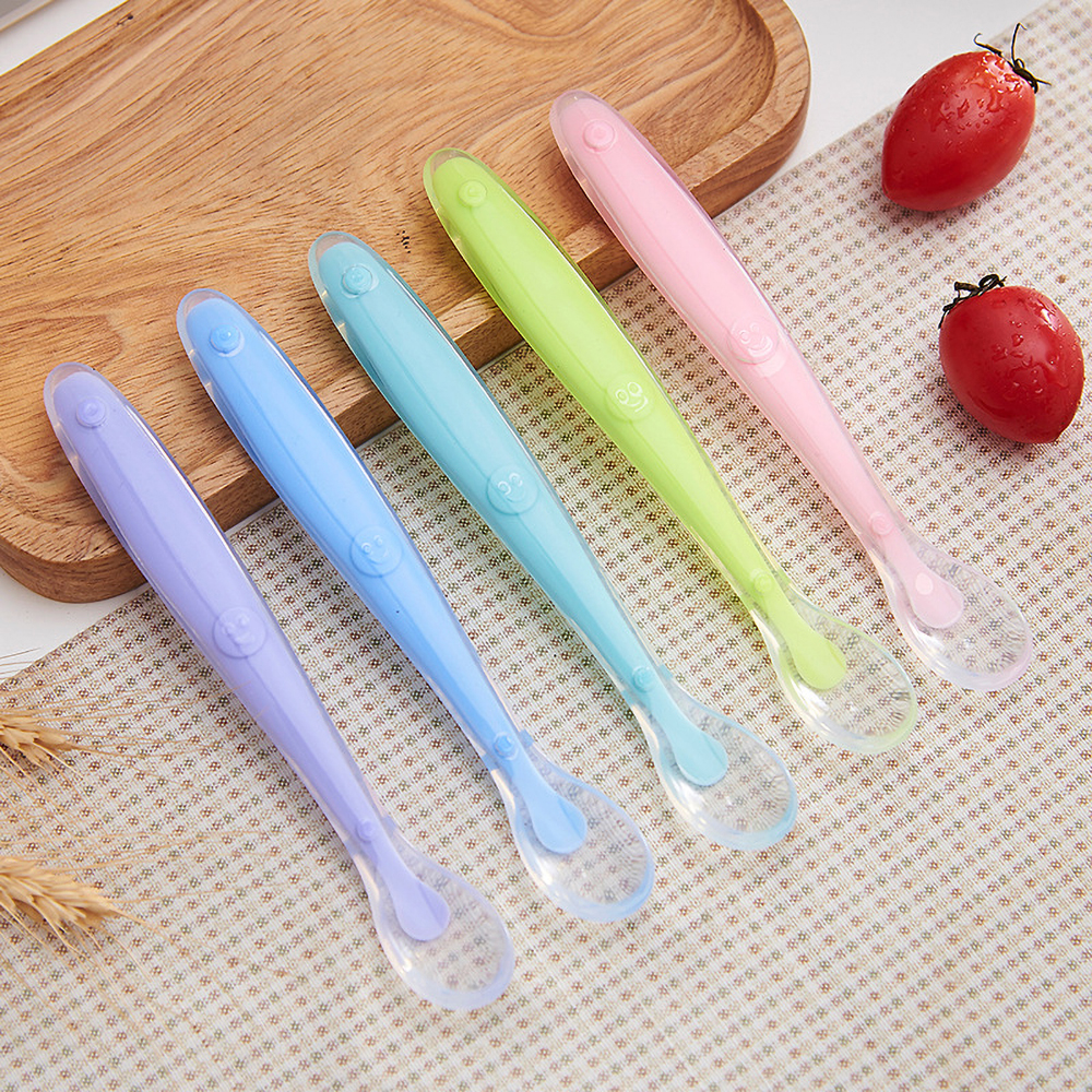 Baby Löffel sicher Lebensmittel Klasse Silikon Fütterung Gerichte Geschirr Für freundlicher Besteck Besteck Lächeln Herz Suppe Löffel