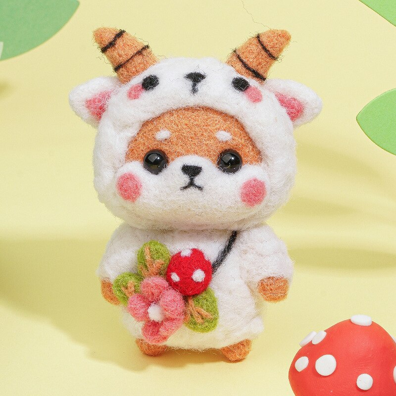 Poupée Animal en feutre de laine, jouet cochon Rat lapin serpent tigre Shiba Inu Dragon singe, Kit de feutrage à l&#39;aiguille en laine, bricolage Non fini: No.10