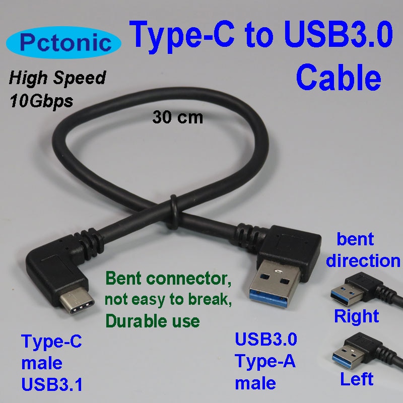 PCTONIC typ-C zu USB3.0 EINE männlichen Adapter kabel typ-A stecker zu USB3.1 typ-C 90 grad Rechts Winkel gebogen biegen kurze kabel 30cm