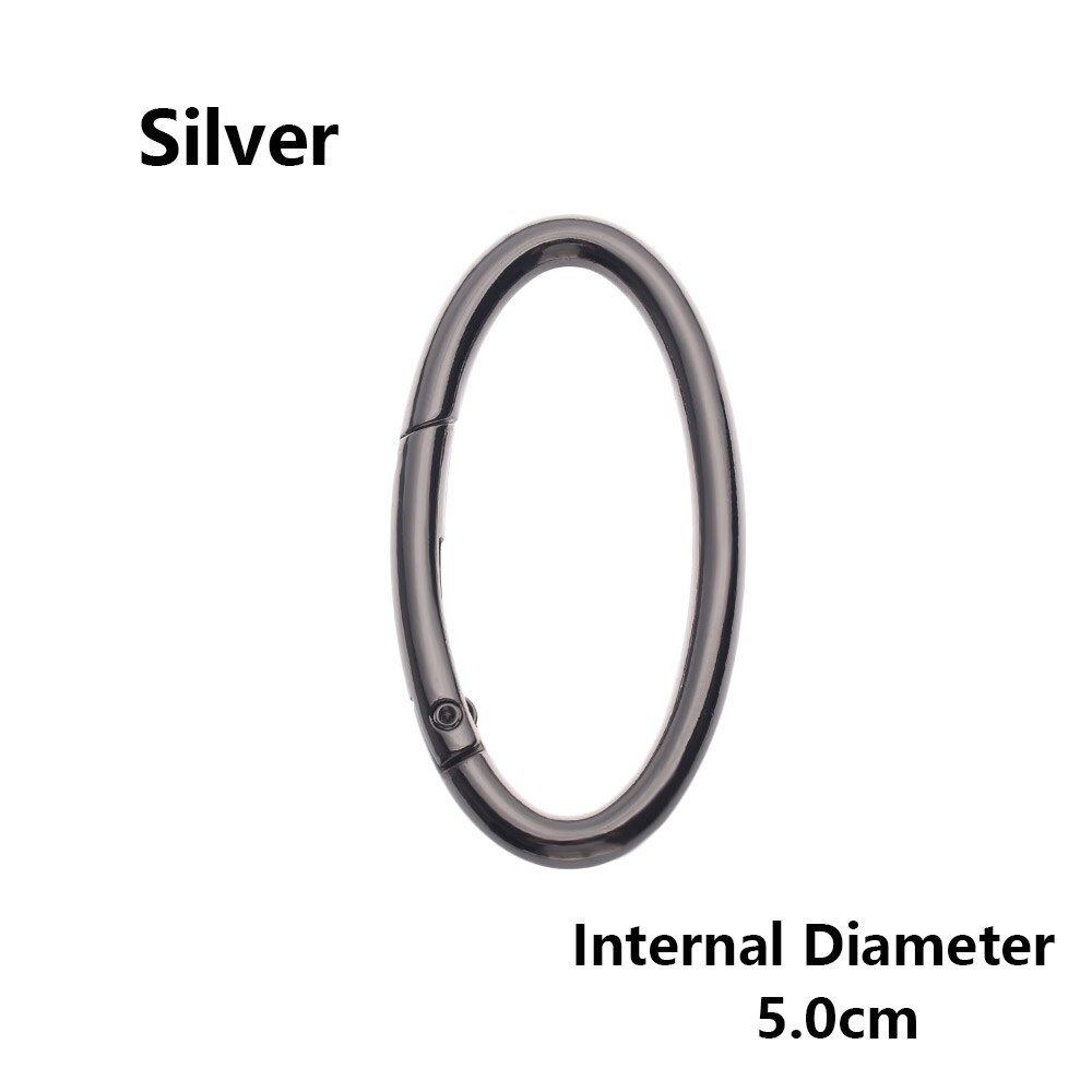 2PCS Zinc Alloy Plated Gate Spring Oval Ring Buckles Clips Carabiner Purses Handbags Oval Push Trigger Snap Hooks Carabiners: 5.0cm-silver