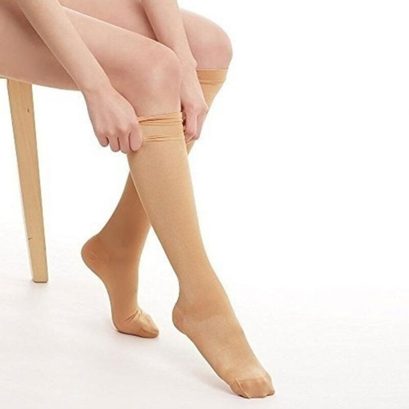 Multi - color pressure varicose veins leg compression socks relief pain knee sport socks support stretch breathable soccer socks: skin color / S/M