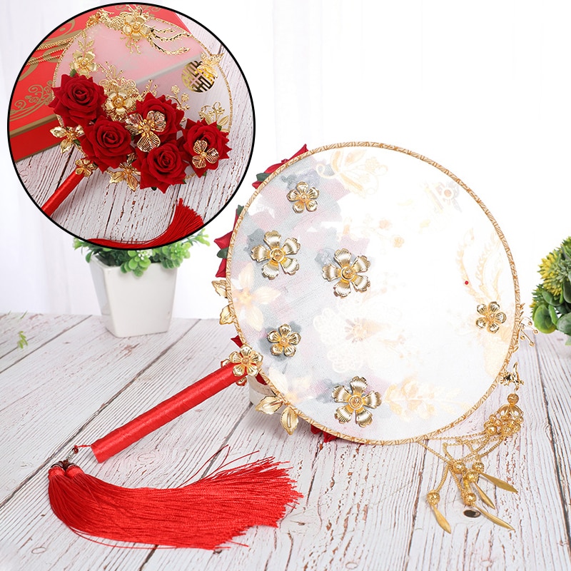 32x22cm Handheld Round Fan Materials Kit Handmade Ancient Chinese Wedding Bride Photography Ornaments Flowers
