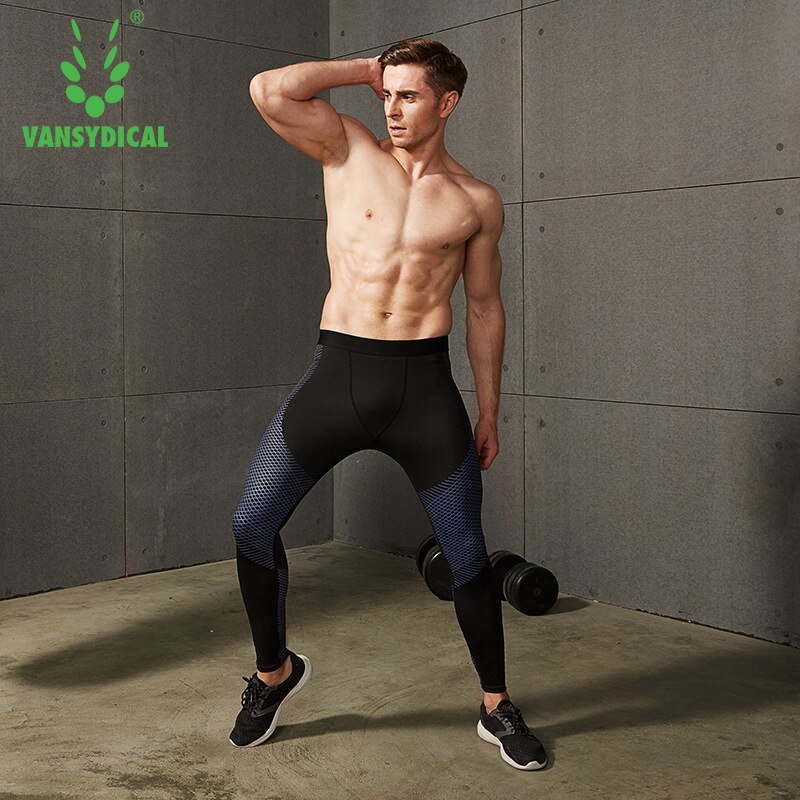 Vansydical-pantalones de compresión ajustados para hombre, ropa deportiva de secado rápido para gimnasio, ajustados, elásticos, para correr,