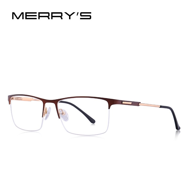 Merry's men titanium legering brilmontuur heren vierkante ogen bijziendheid bril op sterkte heren half optisch  s2064: C05 bruin