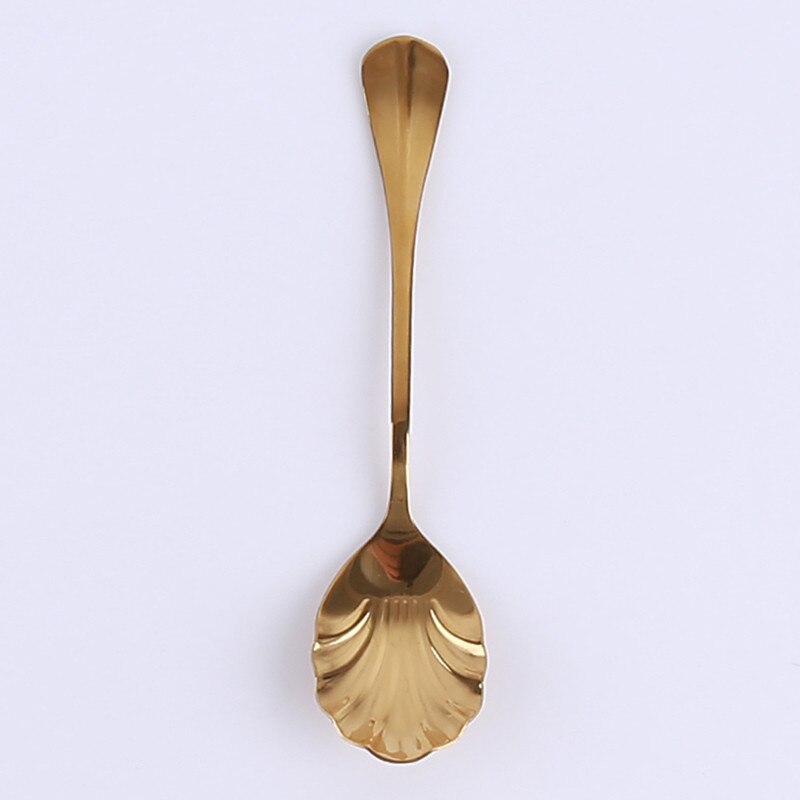 Coffee Spoon Stainless Steel Shell Tea Spoon Cake Dessert Fruit Fork Stirring Mini Spoon Dropshiping: gold