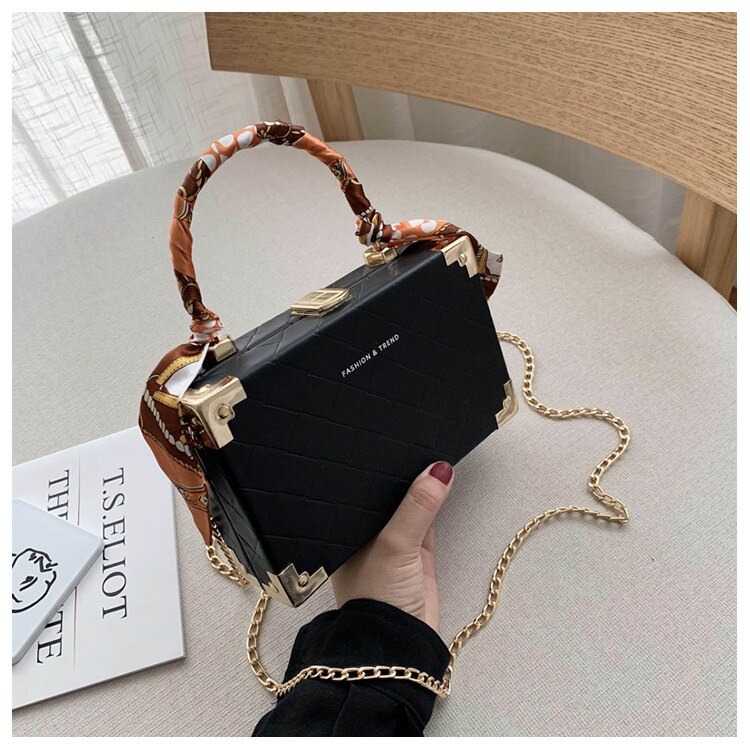 Shoulder xie kua bao Minimalist Square Box Package High-Grade Western Style Handbags: Black