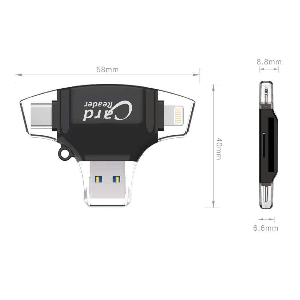 Ingelon sd-kortläsare microsd sdxc/sdhc sd usb c mmc idragon adapter tf minne för ios iphone &amp; android kortläsare